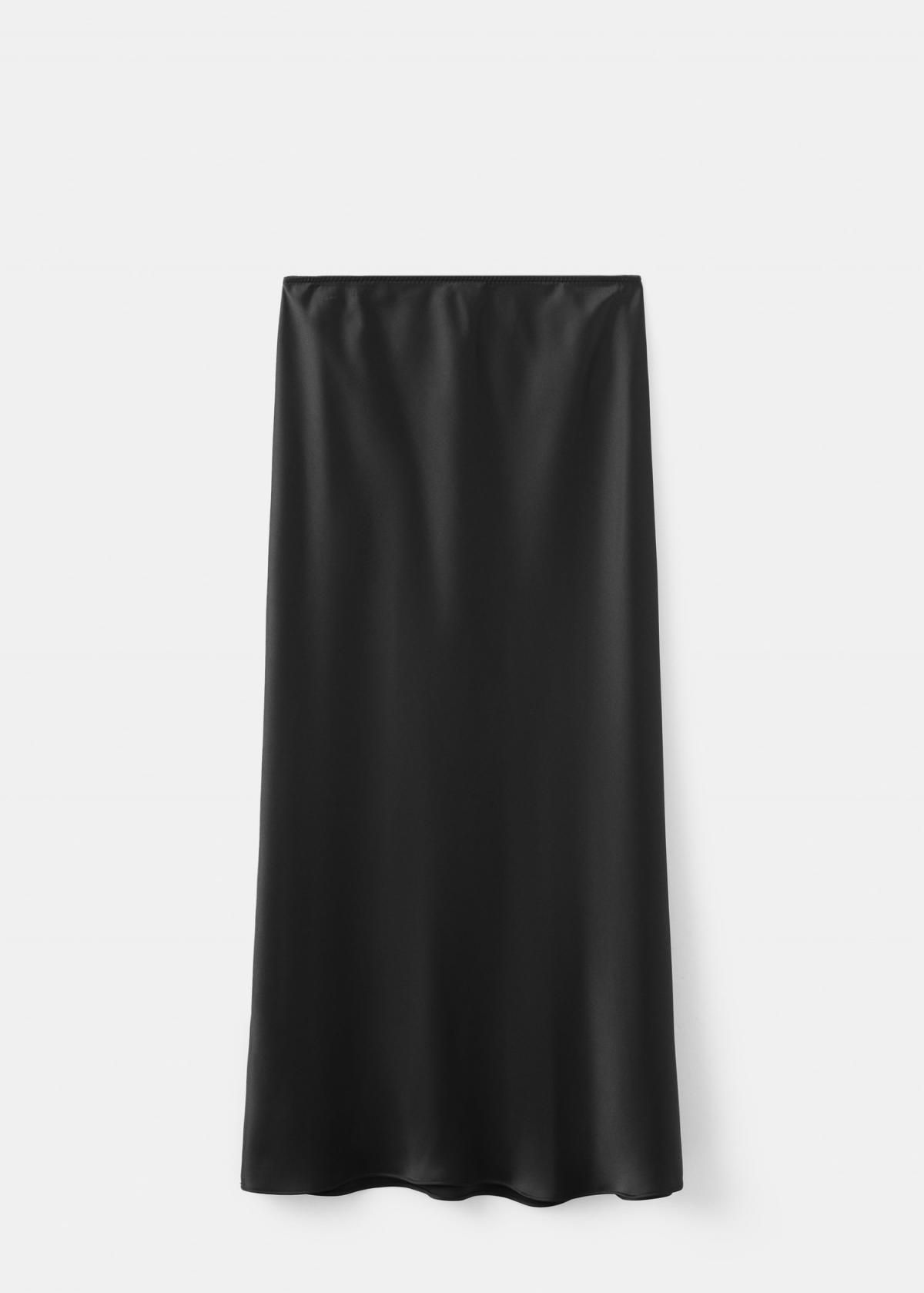 망고 테크니컬 새틴 롱스커트 밴딩 미디 27091326 NEGRO - 메인 이미지