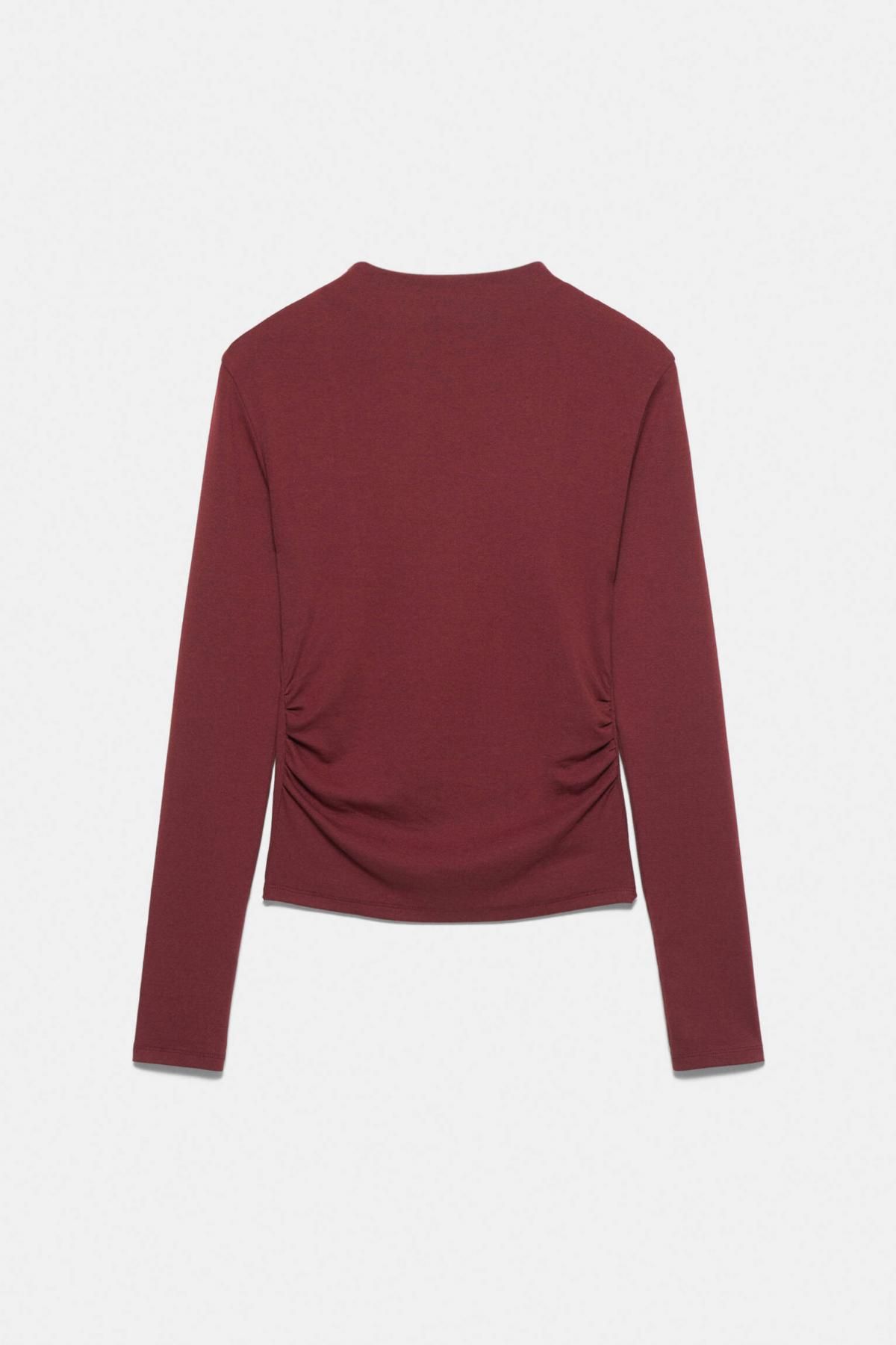 풀앤베어 스트레치 하이넥 슬림핏 긴팔 탑 3230/307 BURGUNDY - 메인 이미지