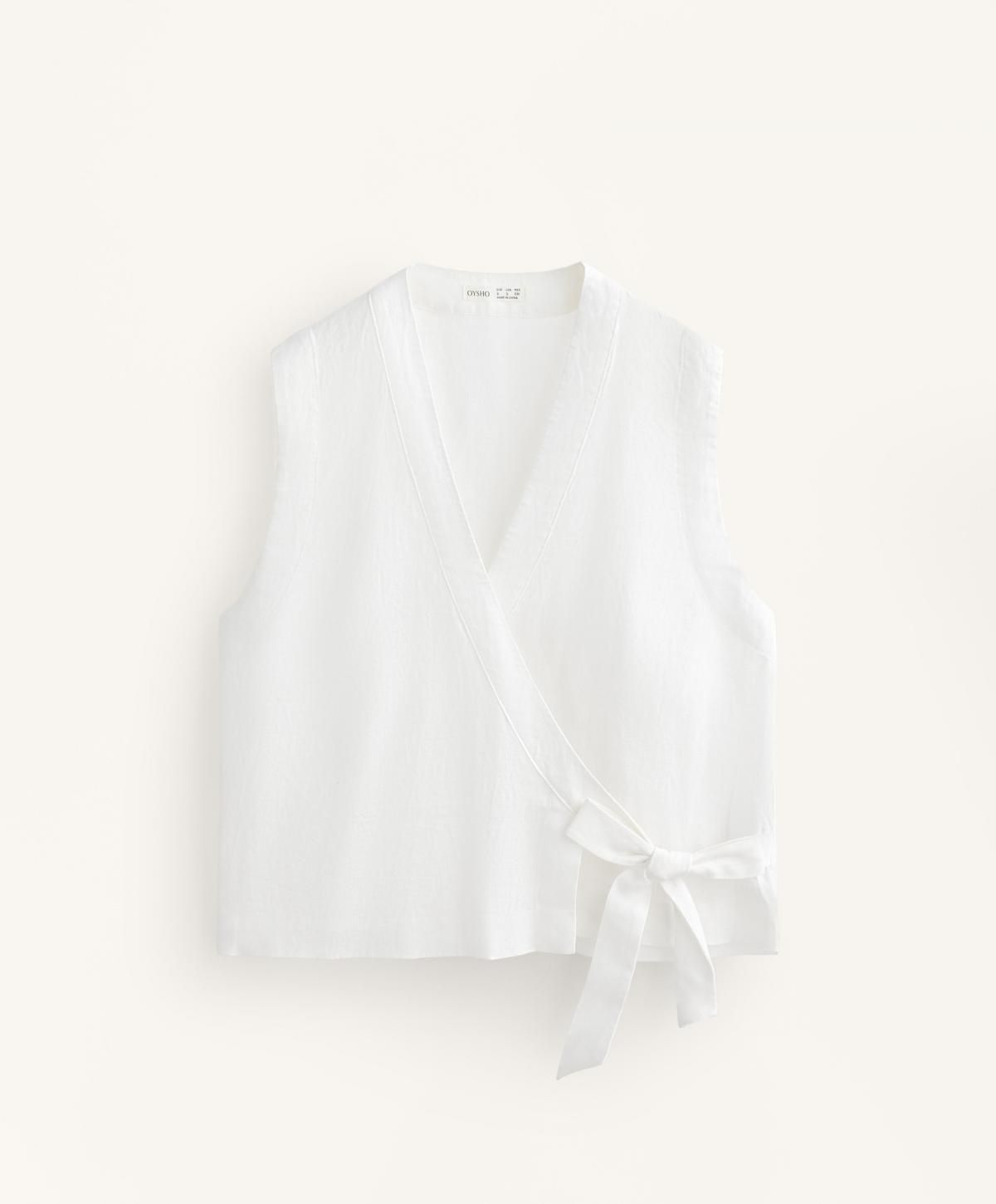 오이쇼 프리미엄 린넨 랩 스트랩 민소매 탑 3436/850 WHITE - 상품 이미지