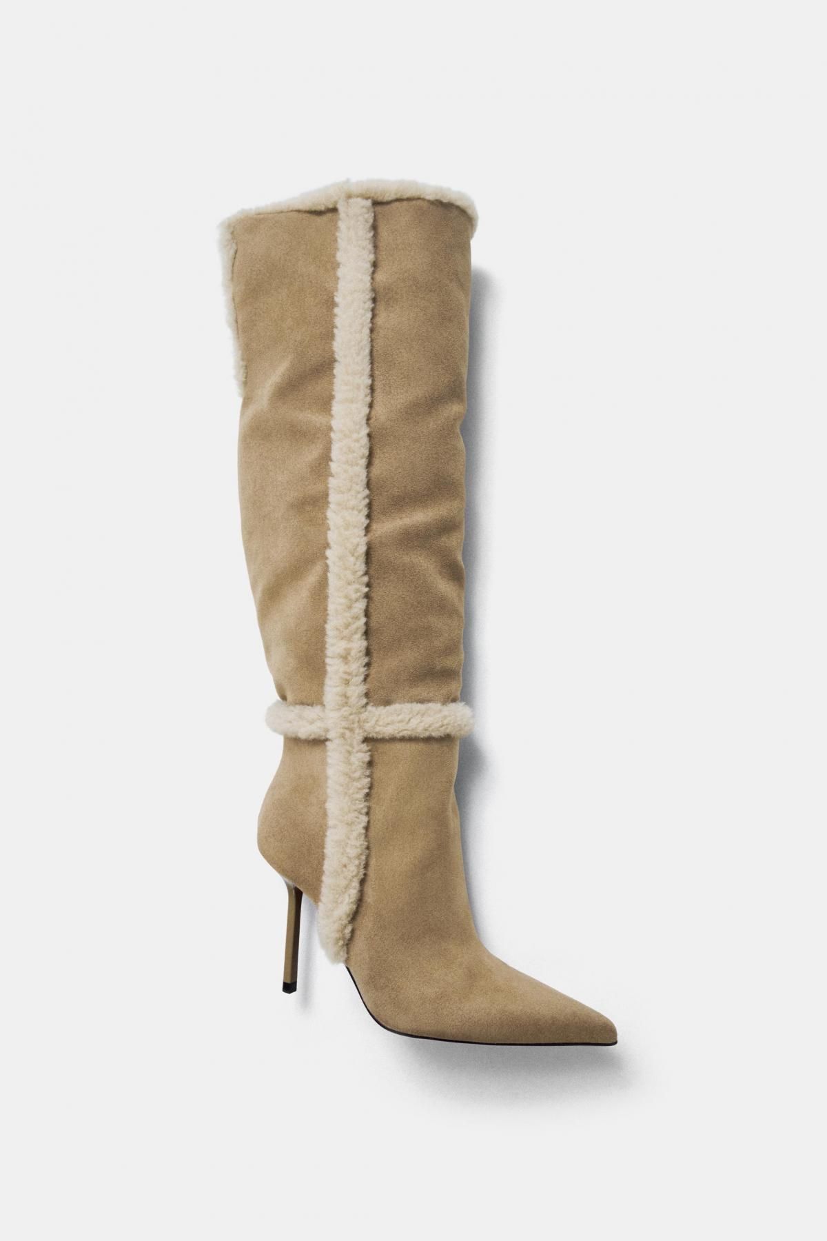 자라 시어링 콤비 스틸레토 하이힐 롱부츠 2015/610 LIGHT BEIGE - 상세 이미지 4