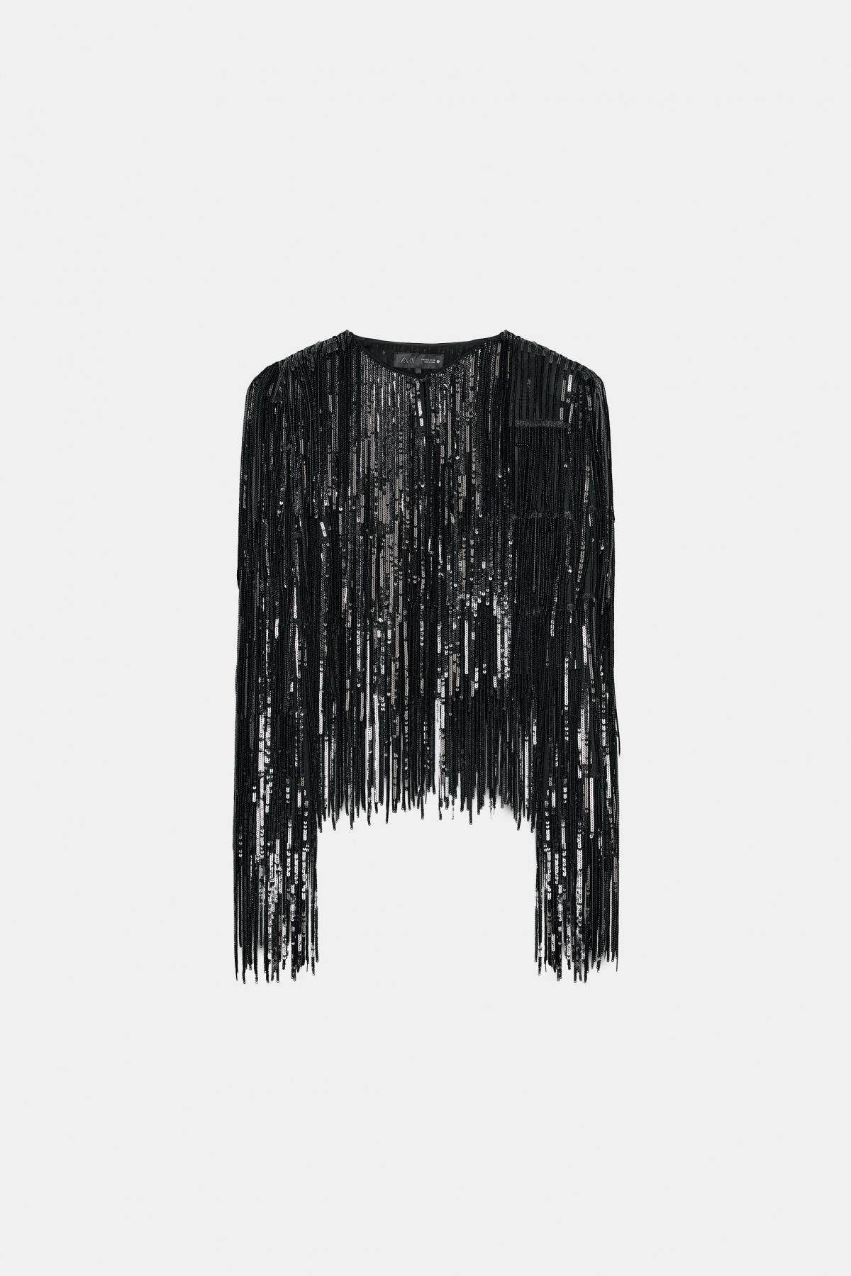 자라 프린지 시퀸 테크니컬 블랙 크롭 재킷 4831/244 BLACK - 상품 이미지