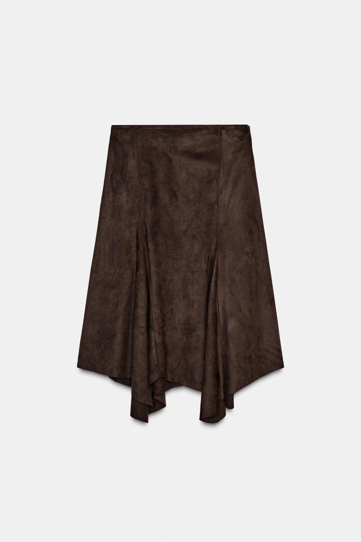자라 스웨이드 미디 스커트 브라운 언밸런스 4391/556 BROWN - 메인 이미지