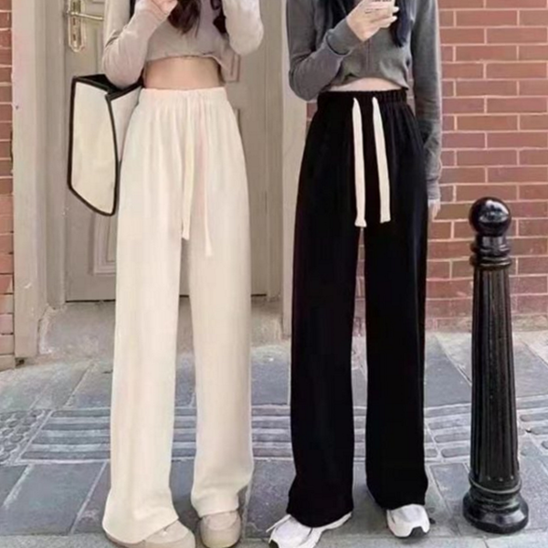 데일리 여성 골지 팬츠 루즈핏 여성 밴딩 팬츠 와이드 기모 - 상품 이미지