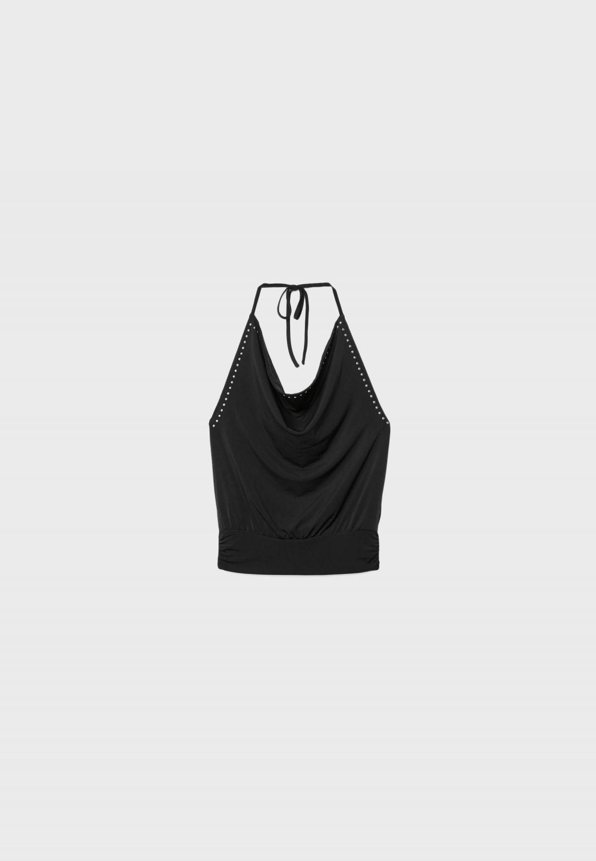 스트라디바리우스 스터드 홀터넥 민소매 탑 6793/971 BLACK - 상품 이미지