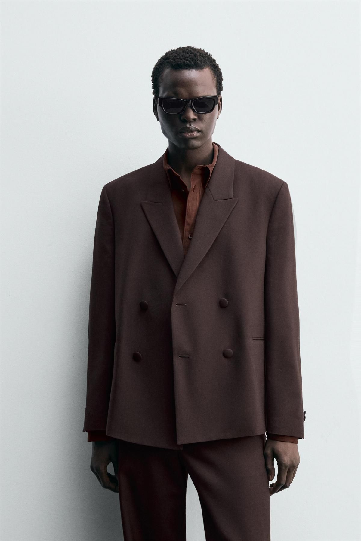 자라 울블렌드 더블브레스트 테일러드 블레이저 0706/978 DARK BROWN - 상세 이미지 3