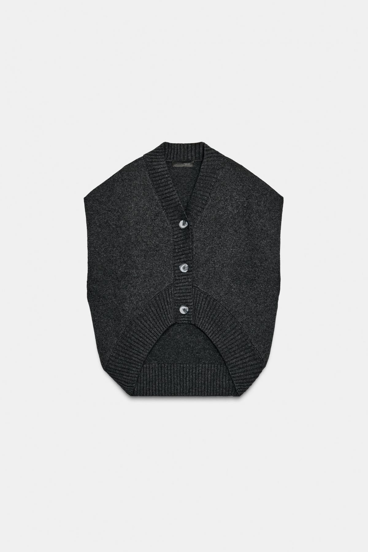 자라 오버사이즈 울 브이넥 니트 베스트 6771/145 DARK GREY - 메인 이미지