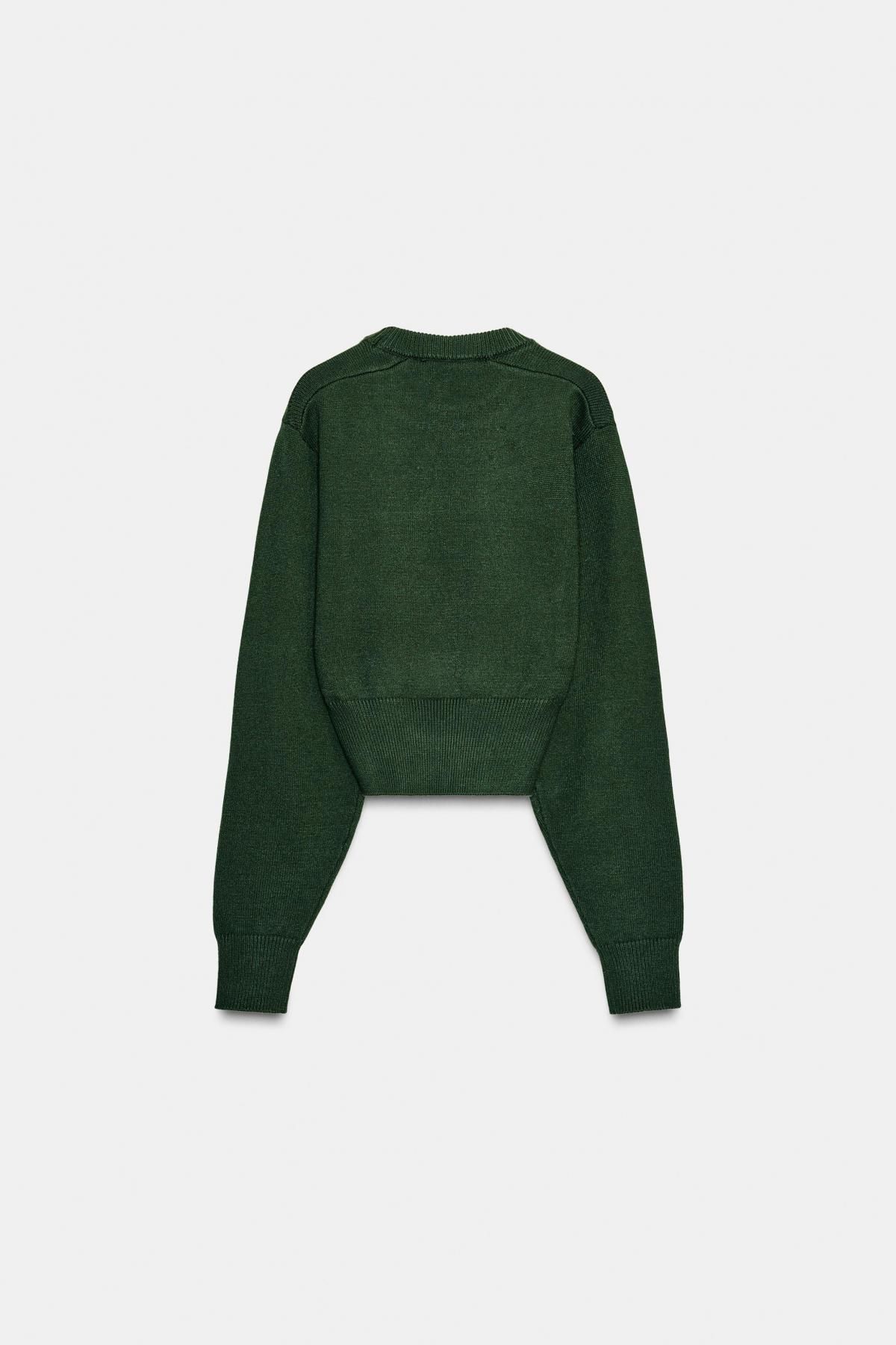 자라 크롭 테크니컬 라운드넥 니트 스웨터 5536/141 DARK KHAKI - 상세 이미지 4