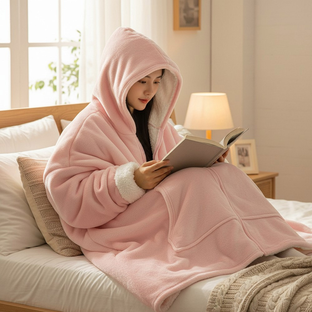 입는 담요 지퍼형 집순이 후드담요 입는이불 빅 후드 두꺼운 양털 캠핑 극세사 이불 밍크