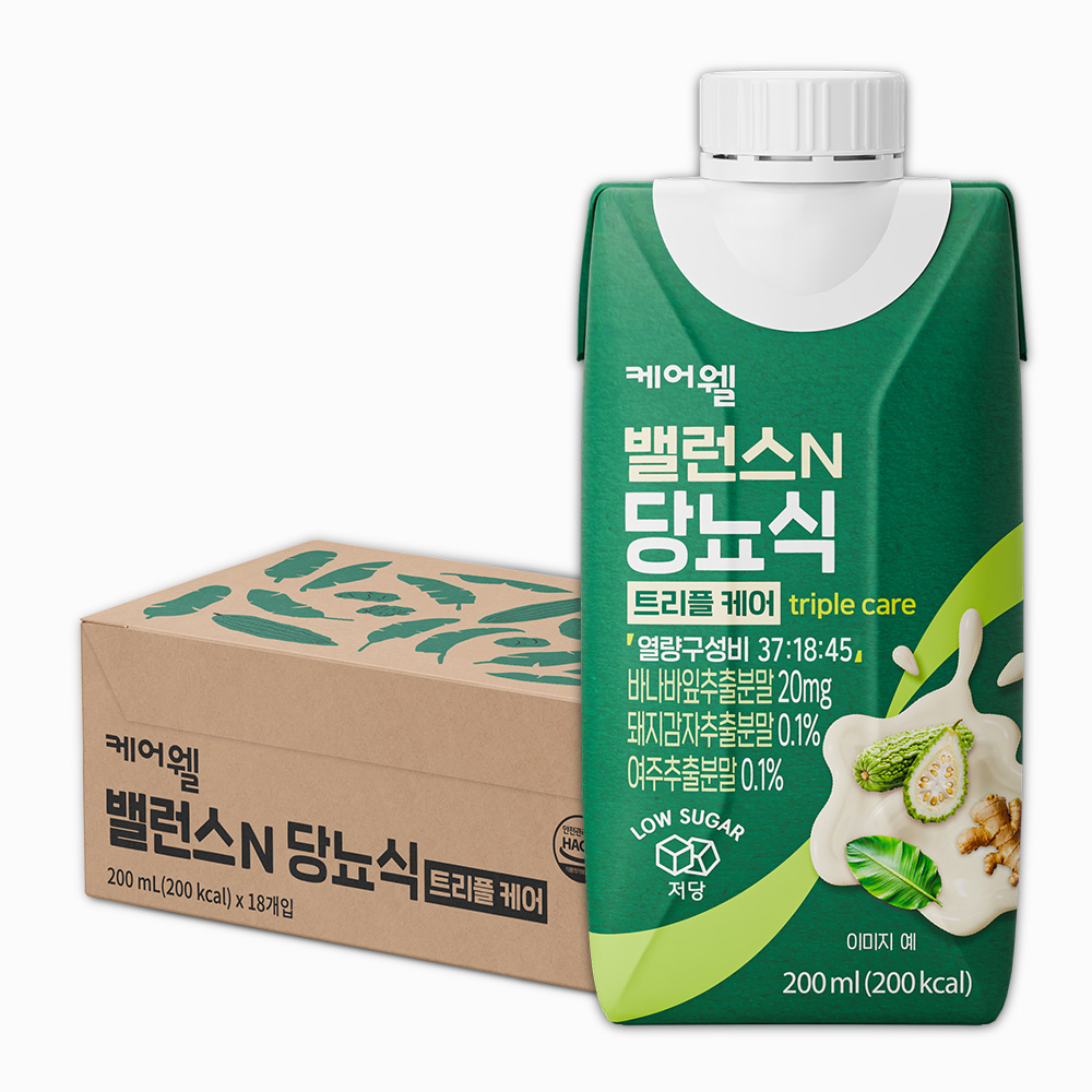 [본사] 케어웰 밸런스N 당뇨식 트리플케어 200ml 18팩 당뇨영양식 당뇨 환자 식사대용 영양식 혈당관리 두유 간식 영양 음료 제품 이미지