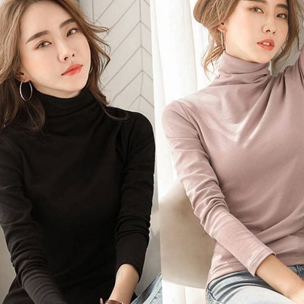 데일리 여성 목폴라 폴라티 슬림핏 여성 기모 티셔츠 레이어드 이너 - 상품 이미지