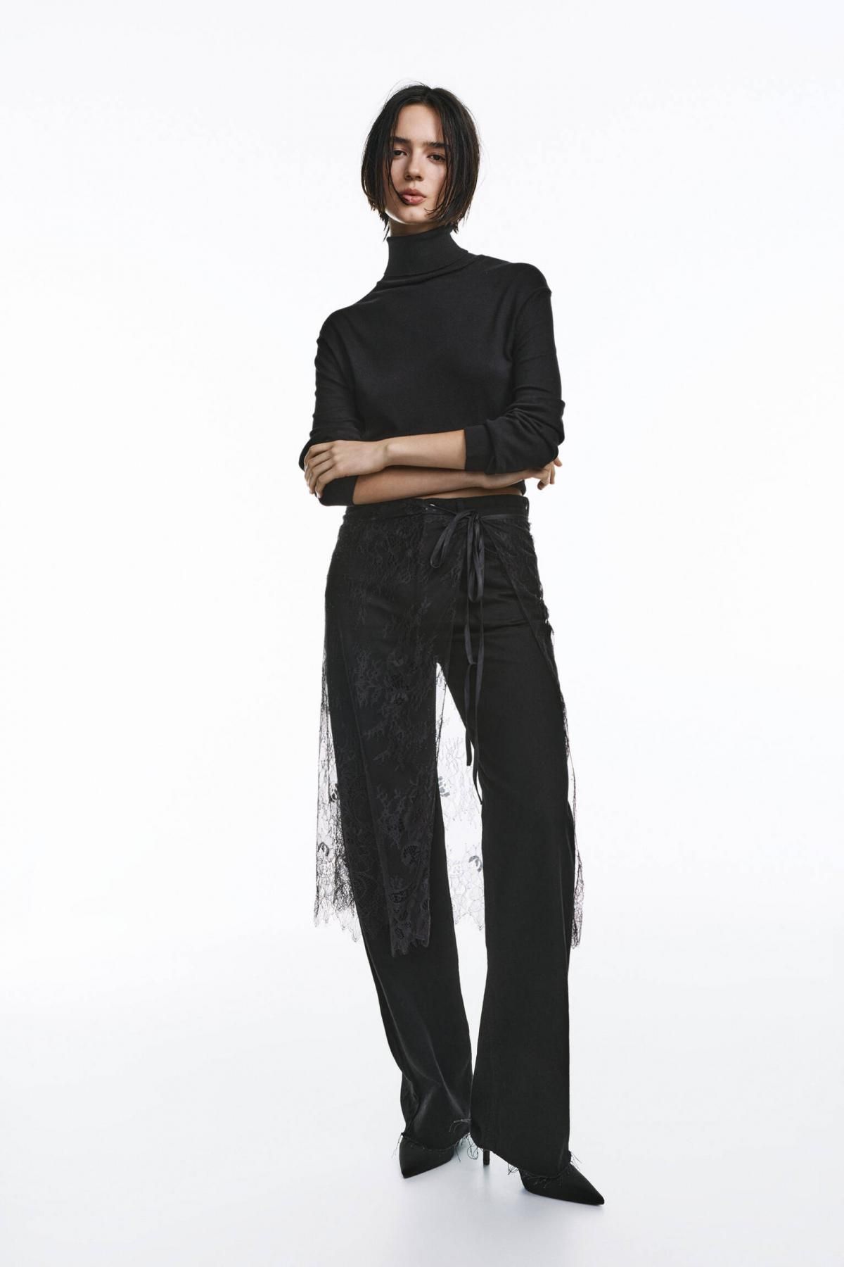 풀앤베어 시스루 레이스 랩 미디 스커트 7980/365 BLACK - 상세 이미지 2