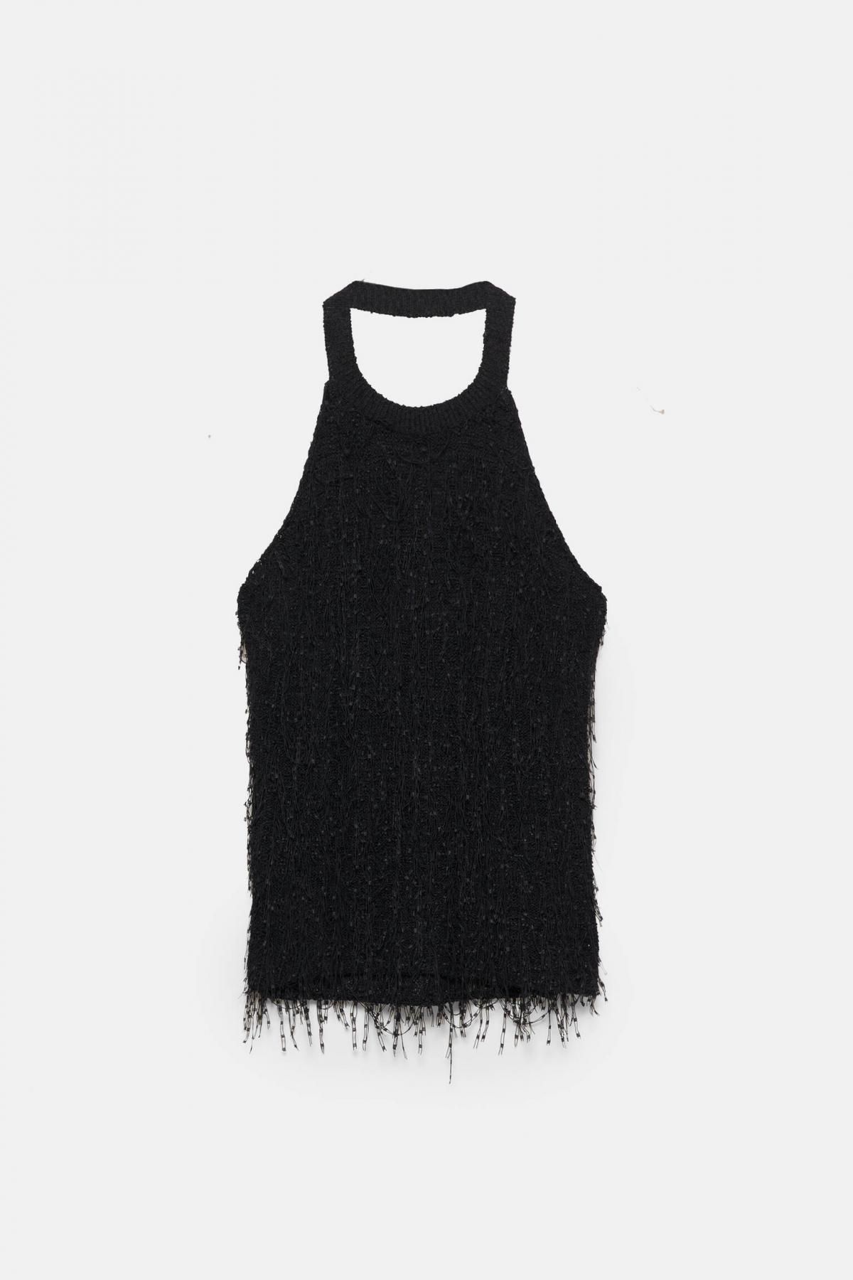 풀앤베어 프린지 테크니컬 홀터넥 민소매 탑 7550/376 BLACK - 상품 이미지