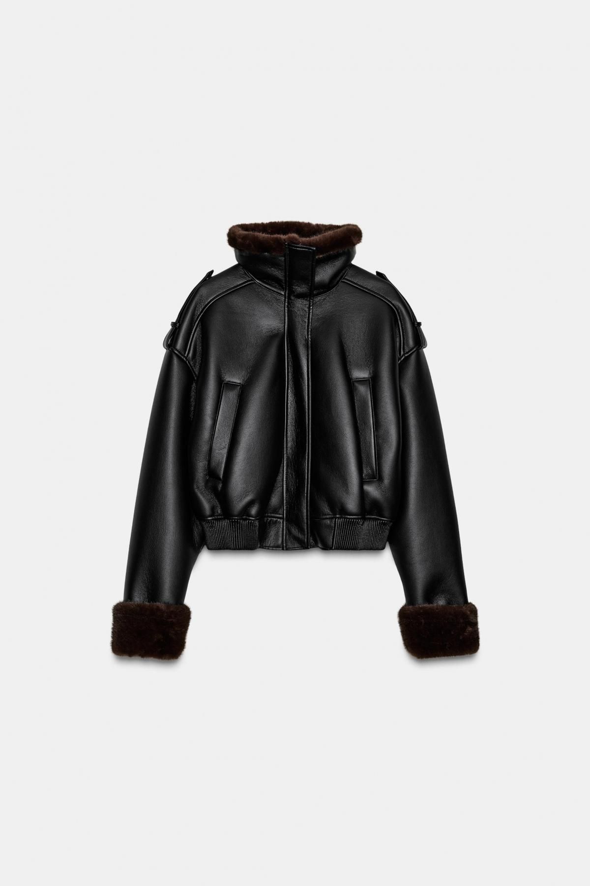 자라 더블페이스 페이크레더 무스탕 자켓 8490/760 BLACK - 상품 이미지