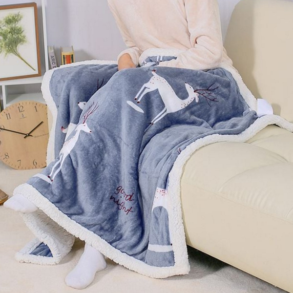 부드러운 양털 극세사 담요 캠핑용 순록 극세사 담요 블랭킷 겨울 - 상품 이미지