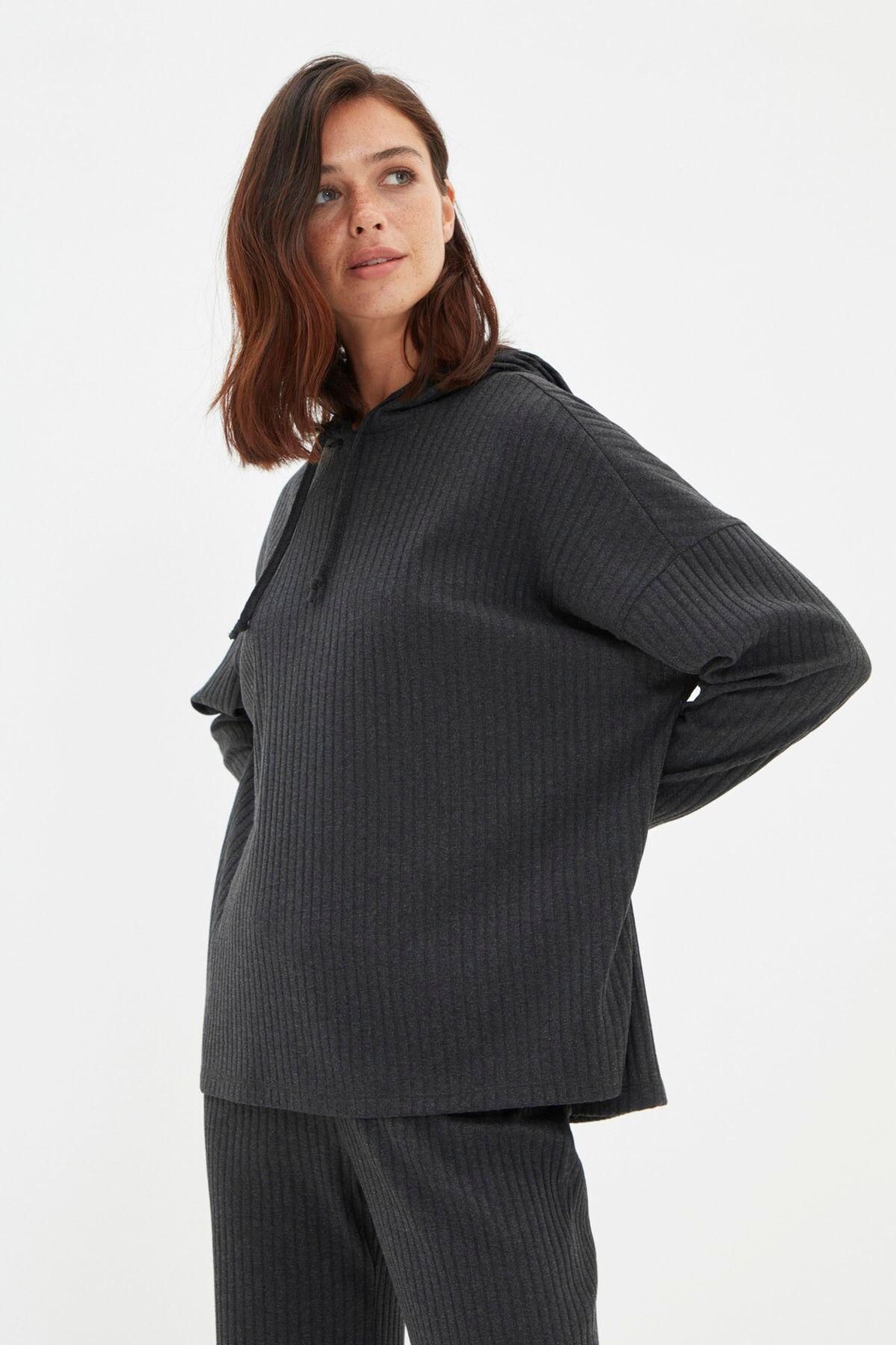 트렌디올 테크니컬 골지 후드 파자마 세트 4222755 GRIS - 상세 이미지 4