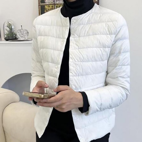 (JE) 여성 버튼 패딩 자켓 점퍼 경량 오리털 노카라 포켓 아우터 심플 데일리 캐주얼 패션 - 상품 이미지