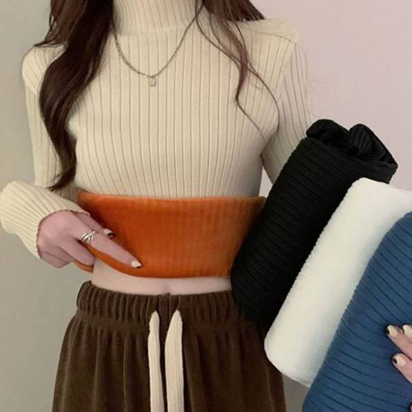 기모 여성 목폴라 폴라티 데일리 여성 슬림핏 티셔츠 겨울 골지 - 상품 이미지