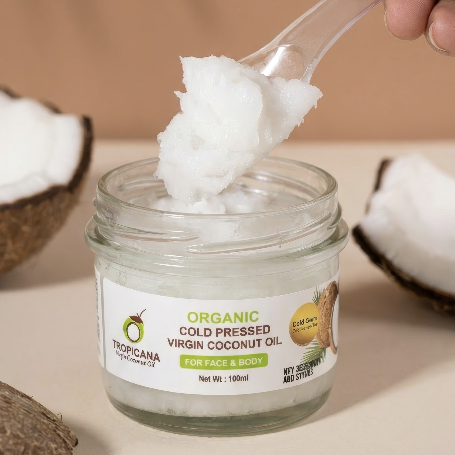 겨울철 트로피카나 프리미엄 유기농 바르는 코코넛 천연 바디오일 마사지 100ml 유리병 제품 이미지