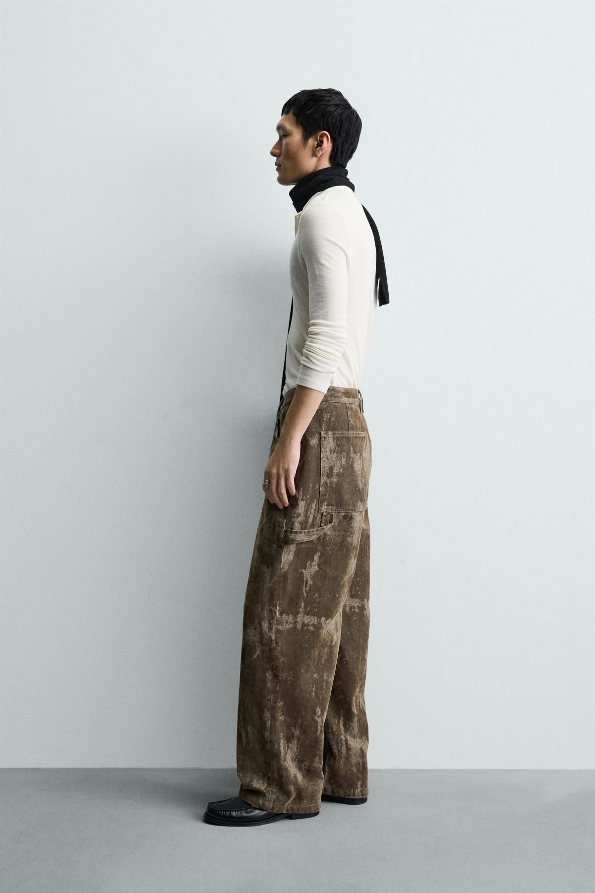 자라 테크니컬 벨벳 배기핏 와이드 데님 팬츠 0840/387 BEIGE - 상세 이미지 5