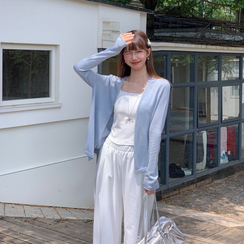 가을 간절기 여성 루즈핏 가디건 자외선 차단 얇은 긴팔 아우터 스타일리시한 캐주얼 코디용 편안한 착용감 데일리 - 상품 이미지