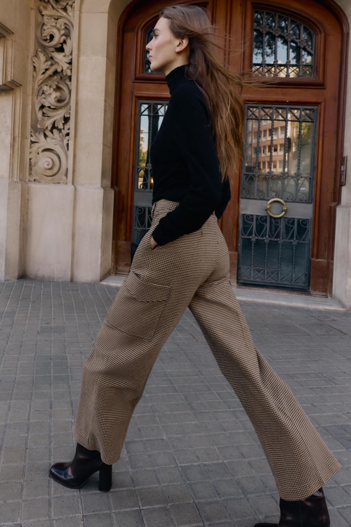 자라 하운즈투스 하이웨이스트 카고 와이드 팬츠 9303/157 BLACK / BROWN - 상세 이미지 5