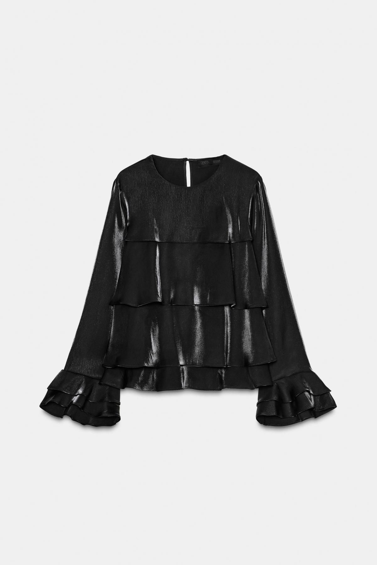 자라 글램 쉬머 러플 블라우스 7484/181 BLACK - 메인 이미지