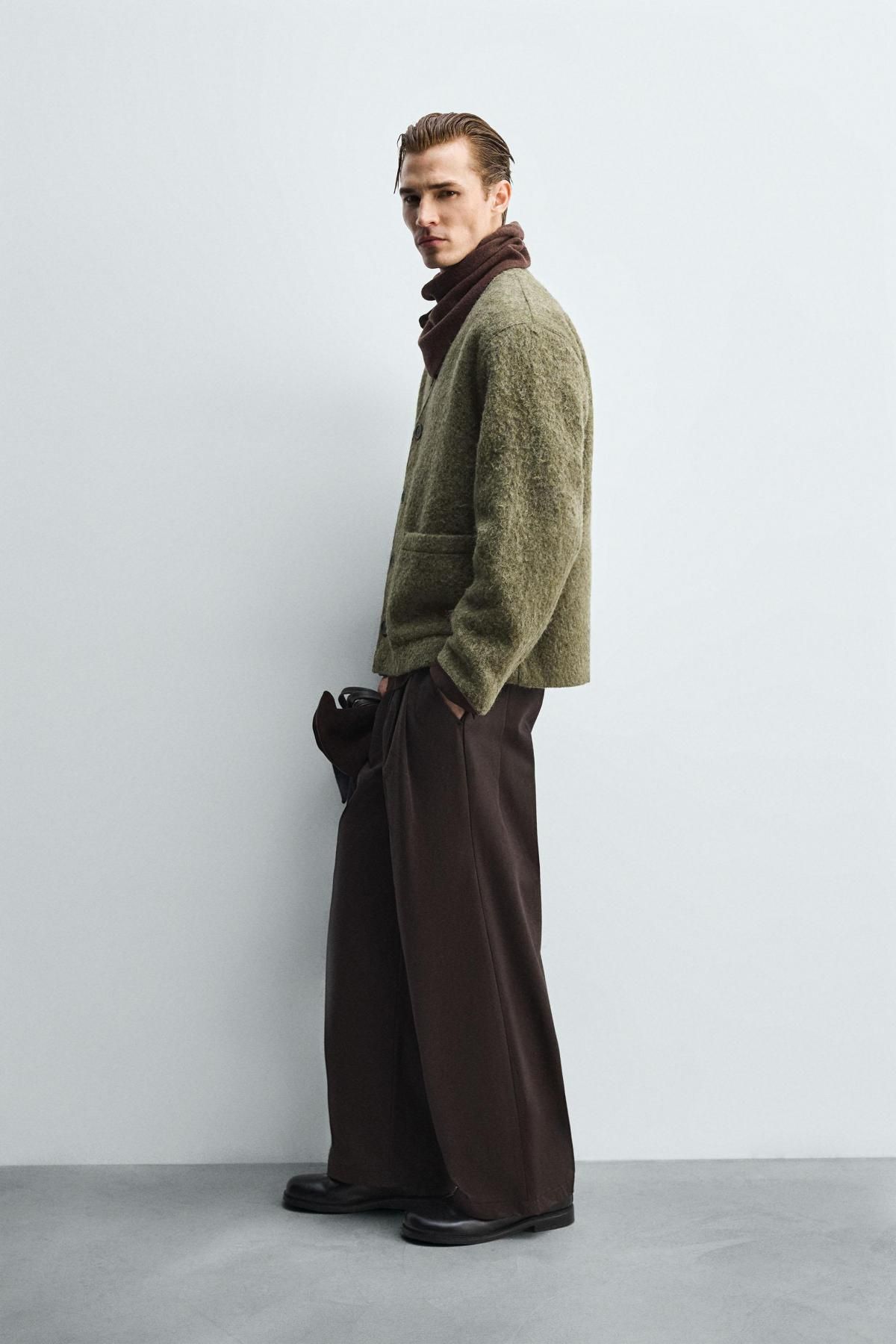 자라 텍스처 릴렉스핏 브이넥 울블렌드 카디건 3046/327 GREEN MARL - 상세 이미지 5