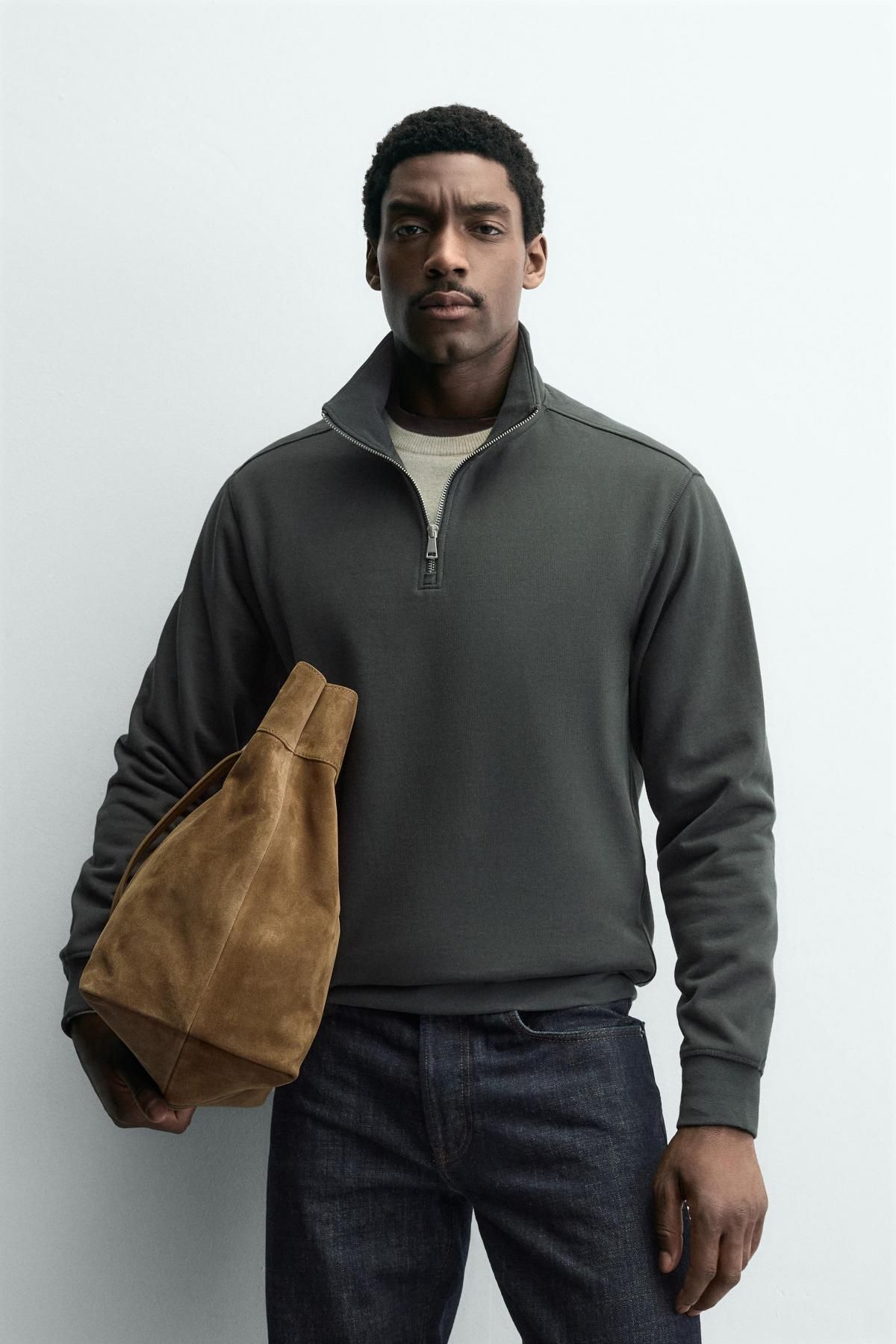 자라 베이직 테크니컬 쿼터집업 맨투맨 0761/311 ANTHRACITE GREY - 상세 이미지 3
