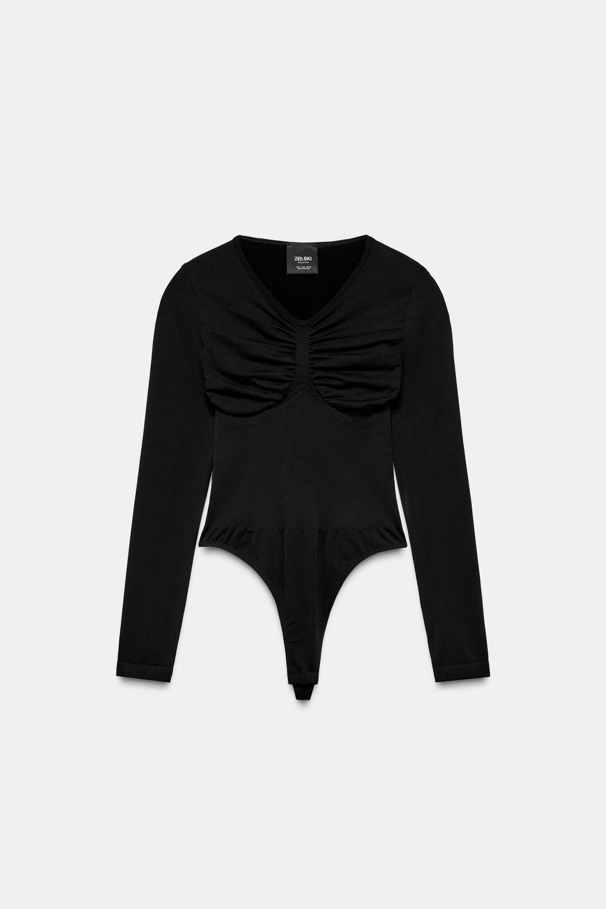 자라 슬림핏 브이넥 셔링 바디수트 1368/034 BLACK - 메인 이미지