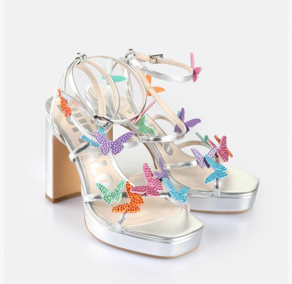 버팔로 글램 멀티컬러 버터플라이 스트랩 하이힐 샌들 02386574 SILBER/MULTICOLOR - 상세 이미지 3