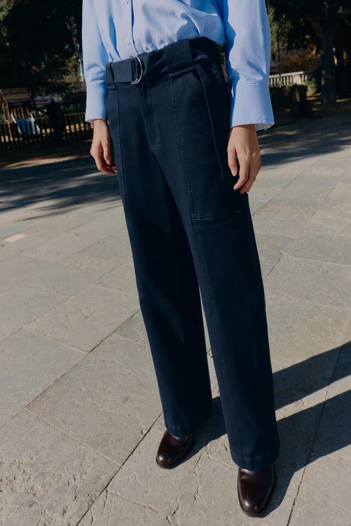 자라 하이웨이스트 와이드 카고 벨트 팬츠 9569/668 NAVY BLUE - 상품 이미지