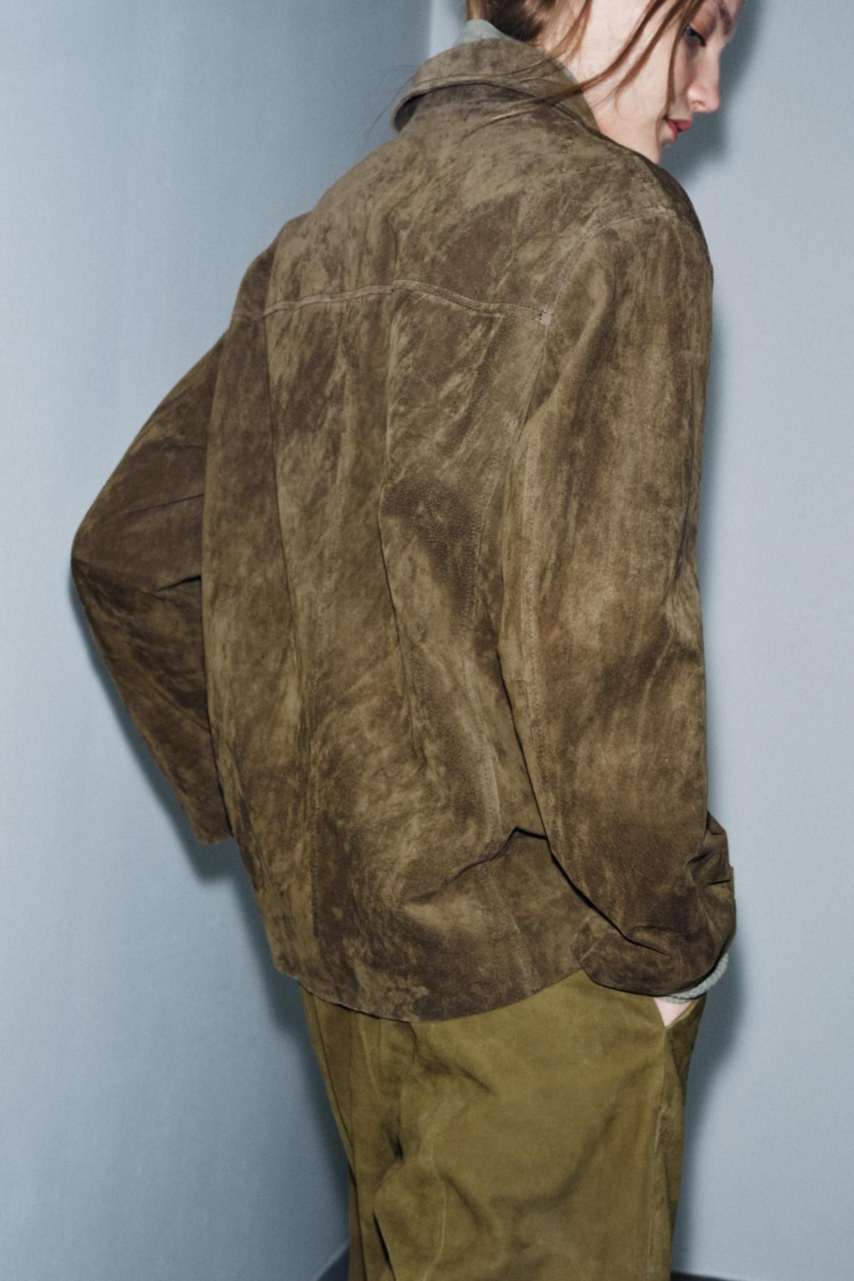 자라 프리미엄 스웨이드 와이드 팬츠 1966/983 OLIVE GREEN - 상세 이미지 4