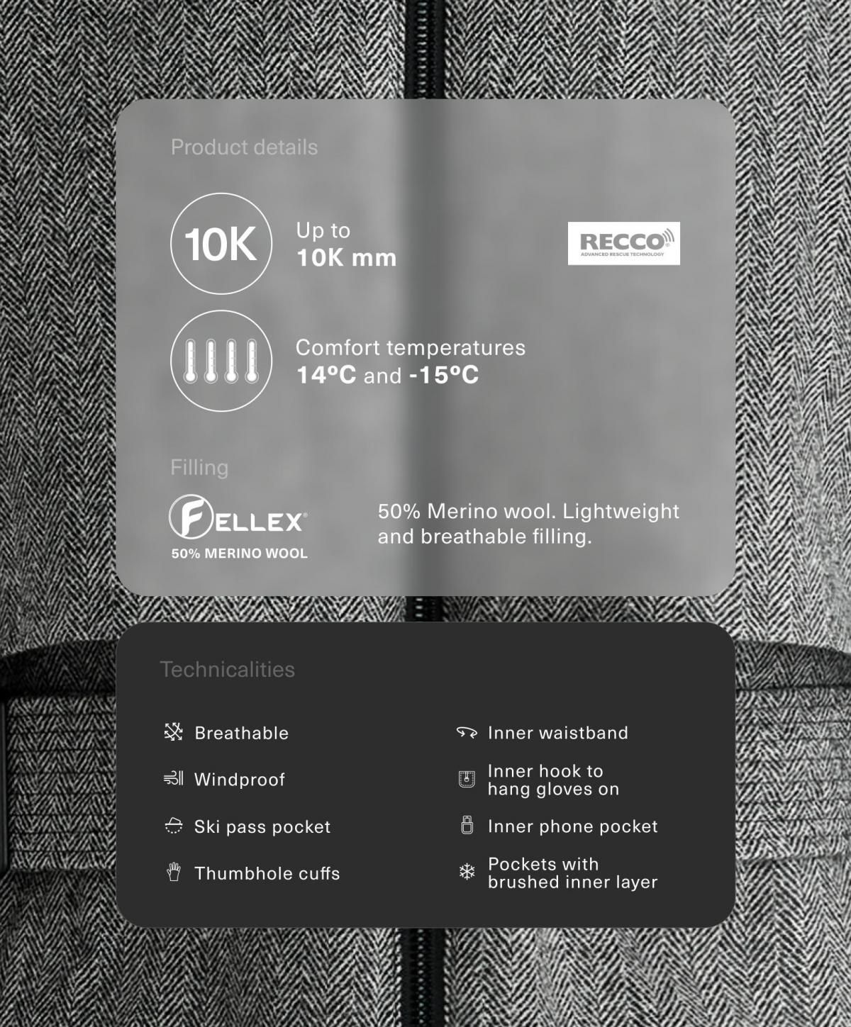 오이쇼 테크니컬 울블렌드 스키 방수 벨트 패딩 재킷 3932/626 ANTHRACITEGREY - 상세 이미지 3