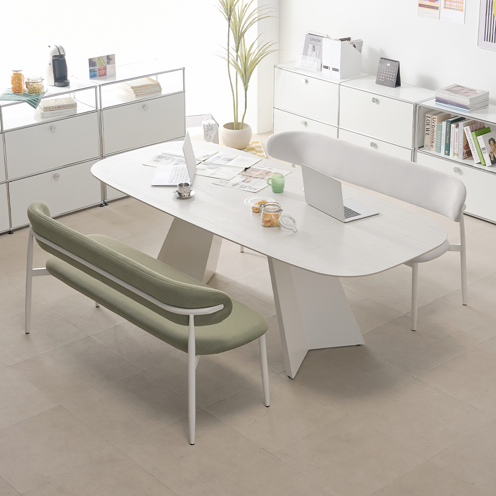 등받이 식탁벤치의자 다이닝체어 패브릭 긴 장의자 솔리브 오프화이트