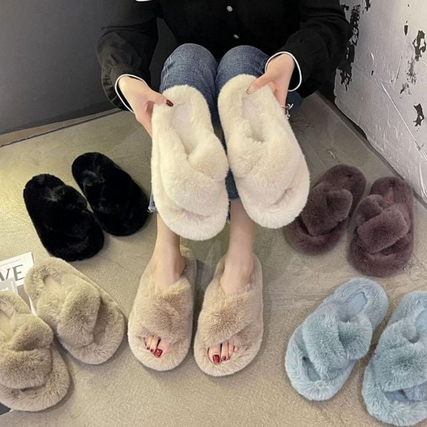 푹신한 여성 털 슬리퍼 밍크 여자 털 슬리퍼 사무실 겨울 - 메인 이미지