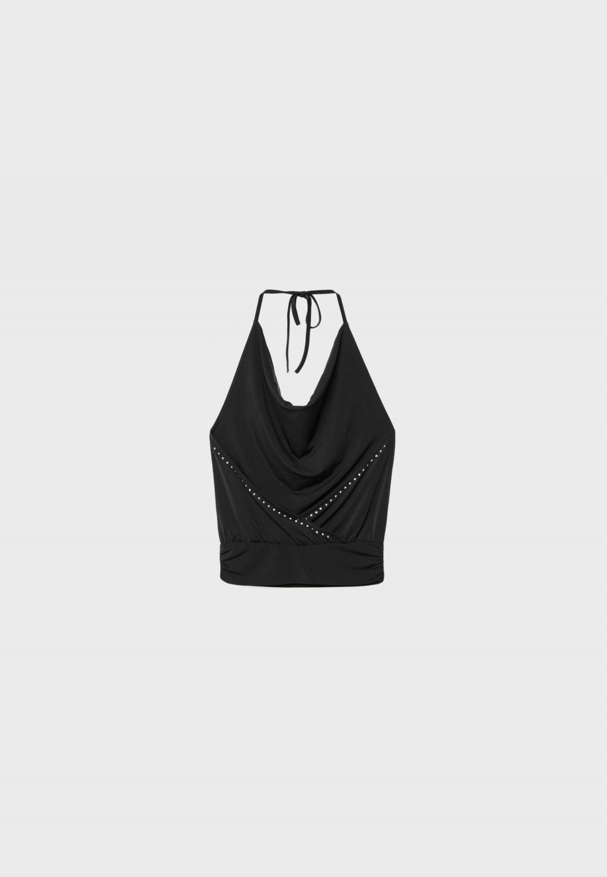 스트라디바리우스 스터드 홀터넥 민소매 탑 6793/971 BLACK - 상세 이미지 3
