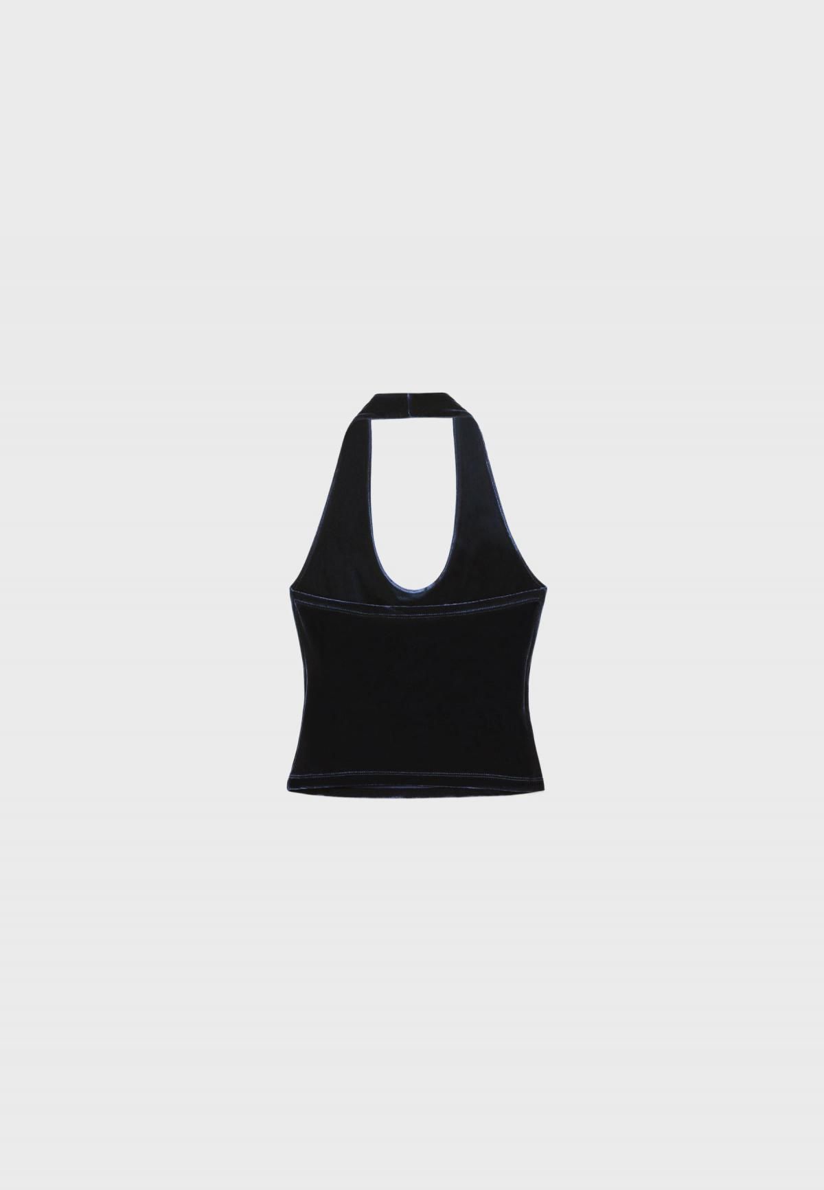 스트라디바리우스 벨벳 소프트 터치 홀터넥 민소매 탑 6782/981 NAVY BLUE - 상세 이미지 3