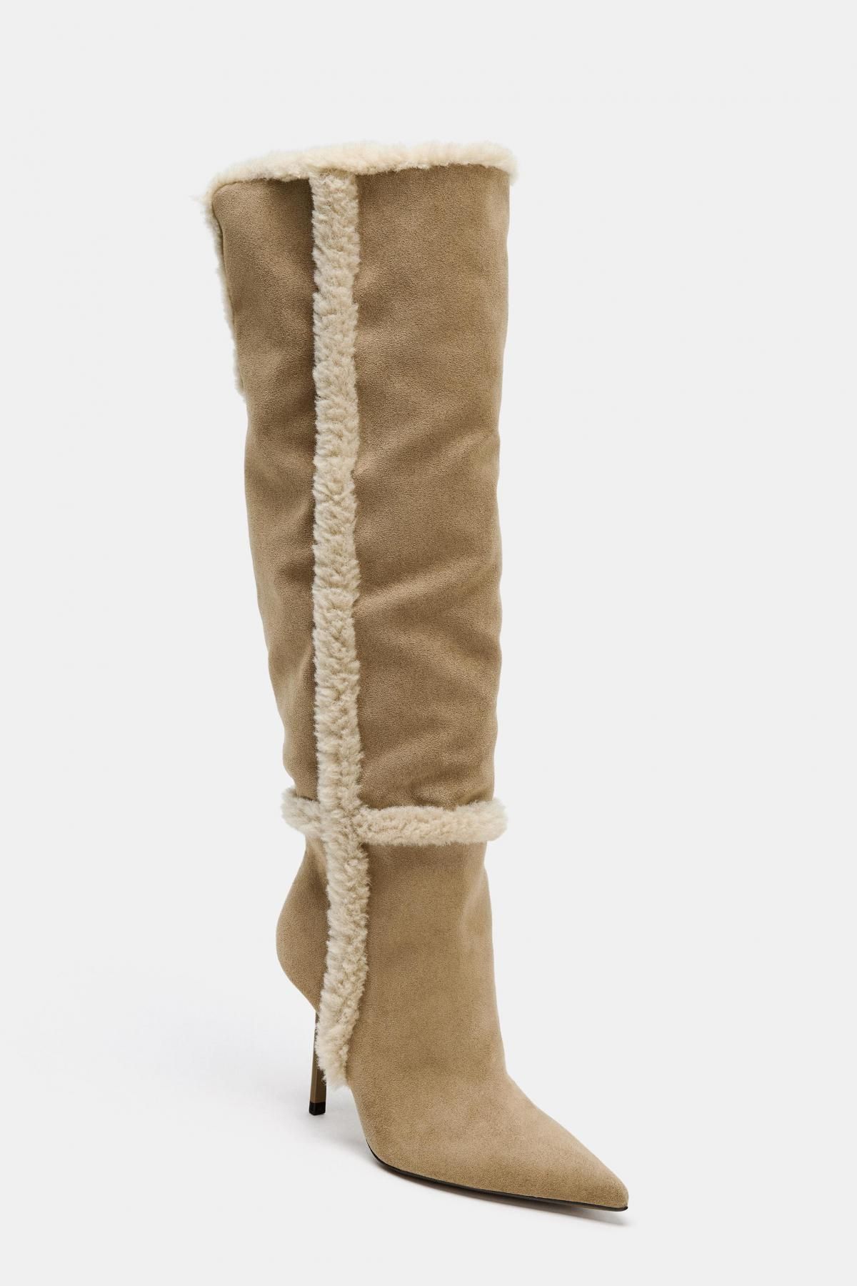 자라 시어링 콤비 스틸레토 하이힐 롱부츠 2015/610 LIGHT BEIGE - 상세 이미지 5