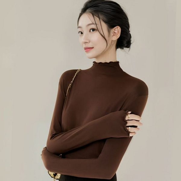 기본 여자 반목티 티셔츠 레이어드 여성 반목티 티셔츠 피치 기모 - 상품 이미지