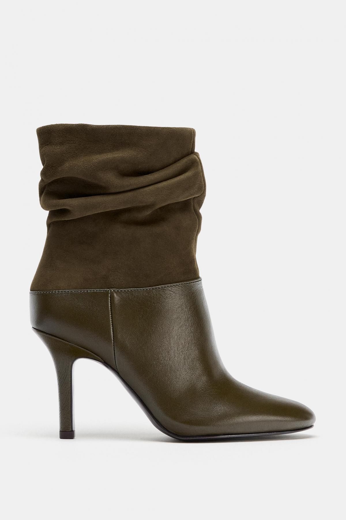 자라 링클 디테일 레더 스틸레토 앵클부츠 3117/610 DARK KHAKI GREEN - 상품 이미지