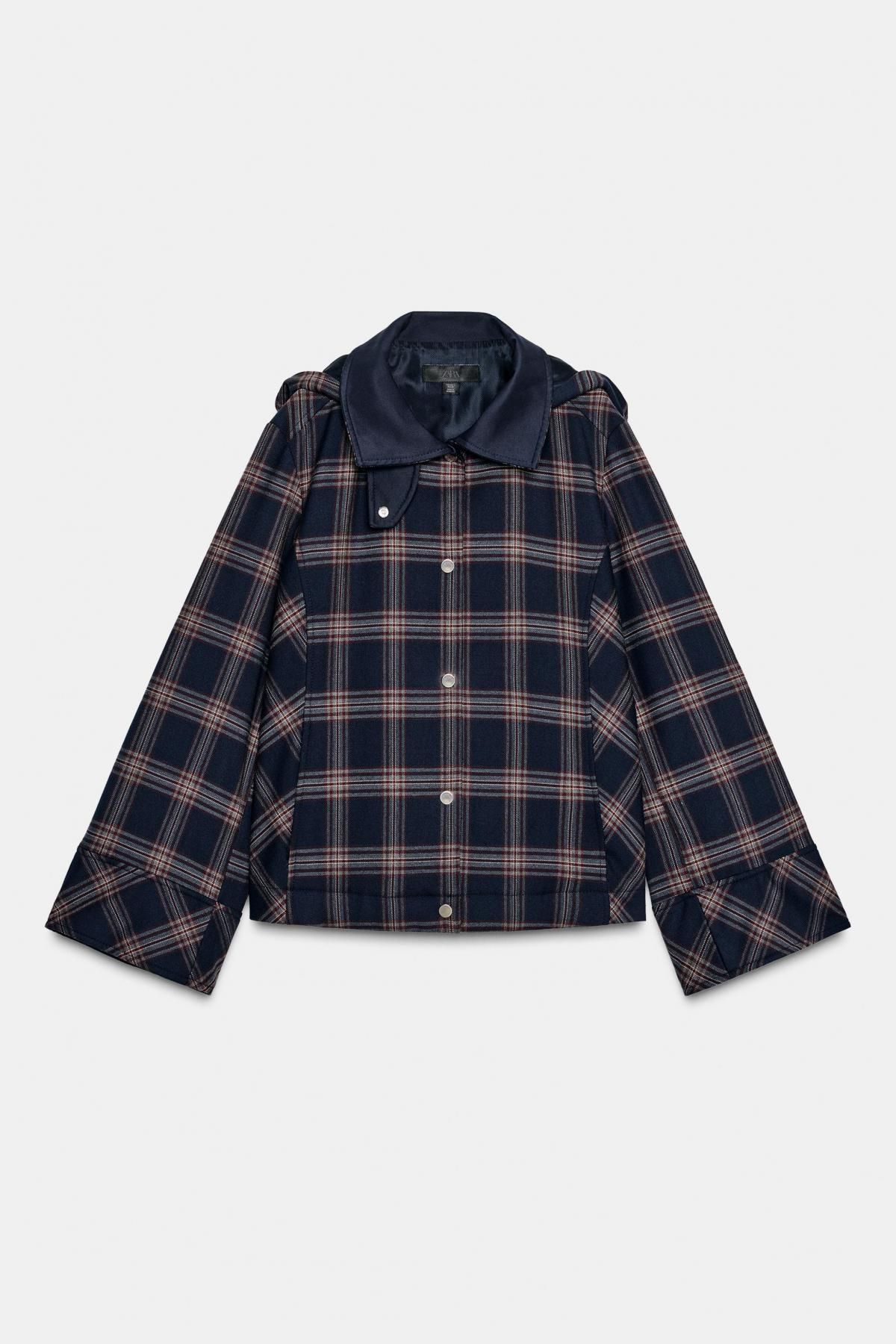 자라 체크 크롭 테크니컬 재킷 9598/680 RED/NAVY - 상품 이미지
