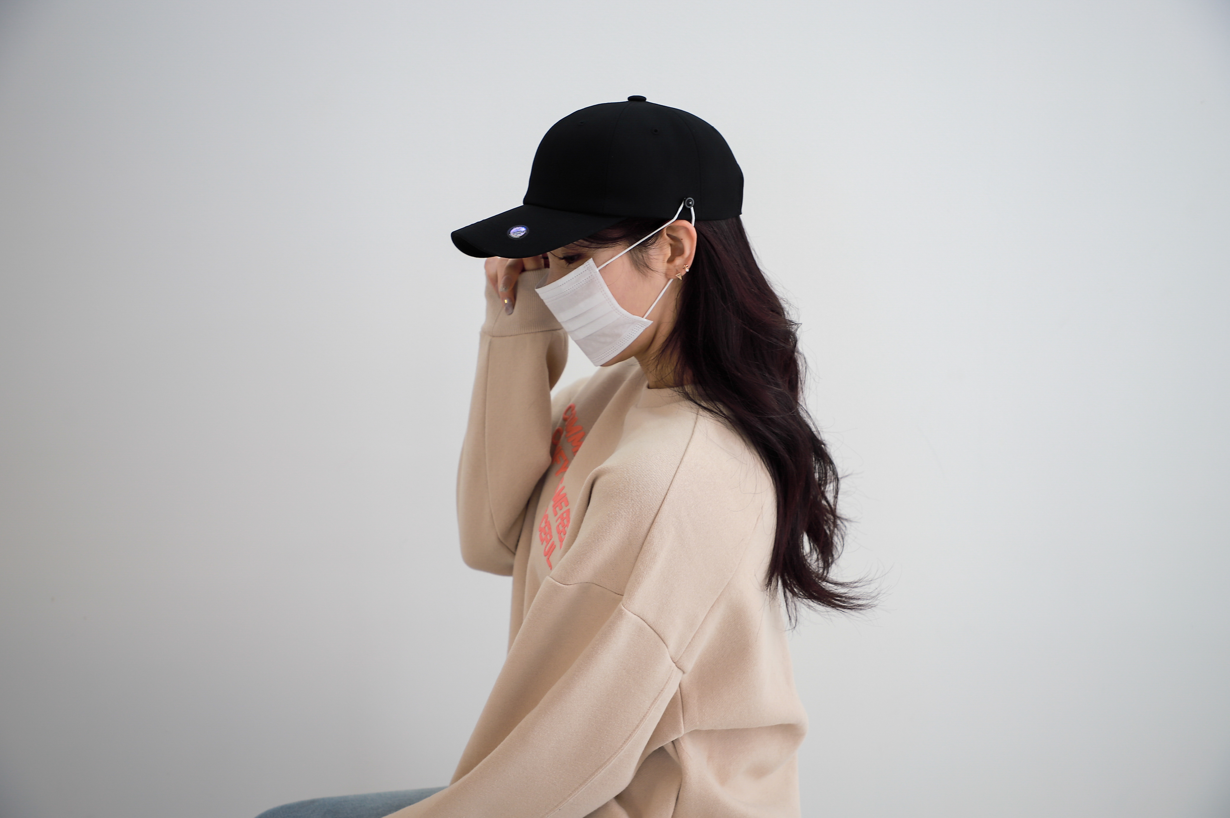 마스크걸이모자 데일리 출근길 마스크착탈편함 귀아픔 귀통증완화 블랙 볼캡
