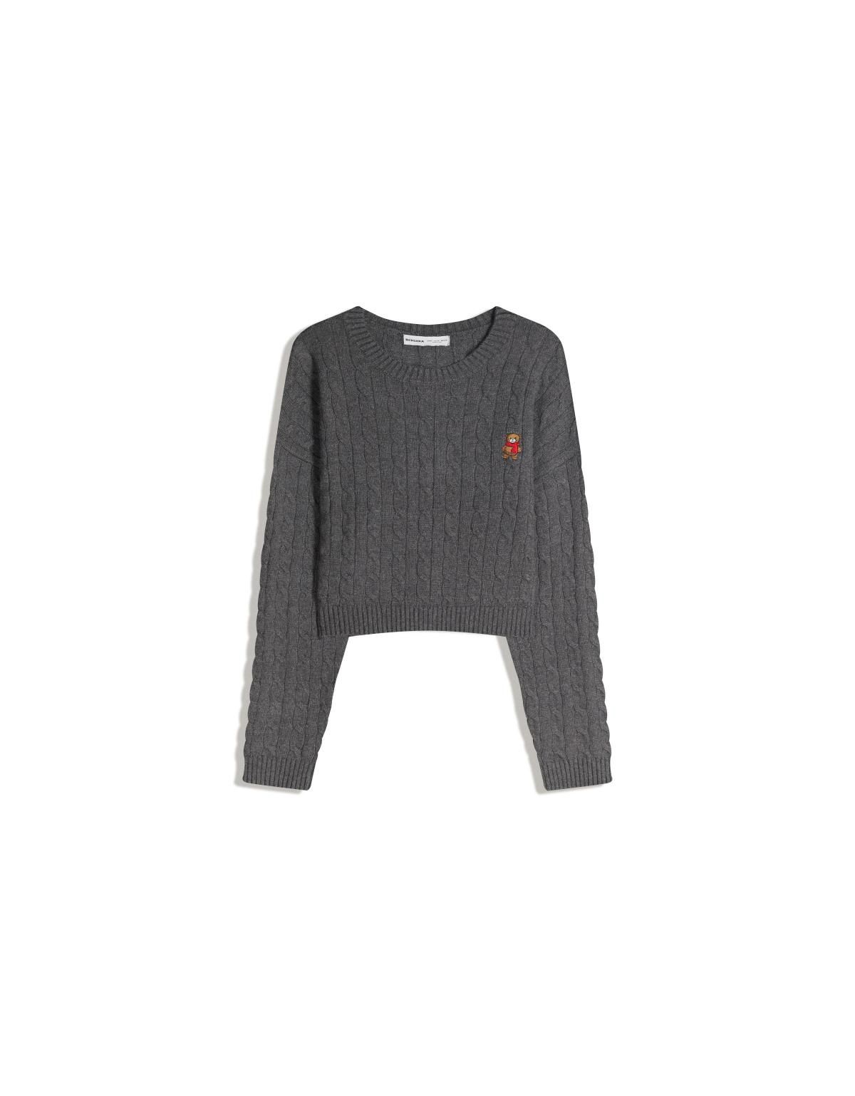 버쉬카 케이블 니트 라운드넥 크롭 자수 7256/693 DARK GREY - 상세 이미지 3