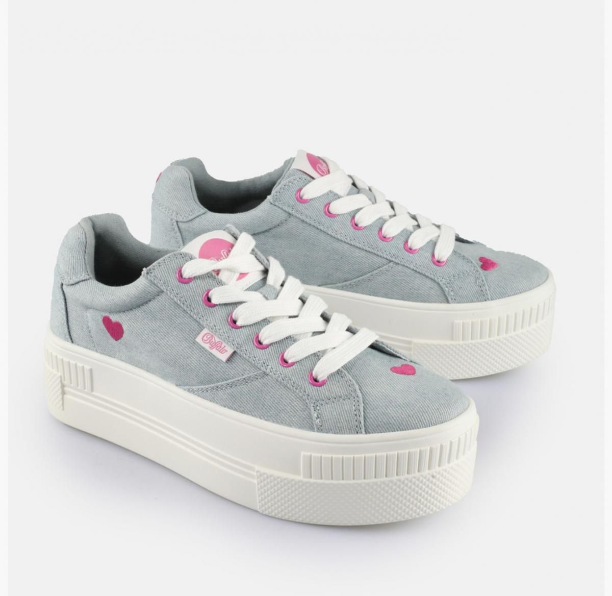 버팔로 플랫폼 캔버스 로우탑 스니커즈 하트자수 02386003 BLAU/ROSA - 상세 이미지 3