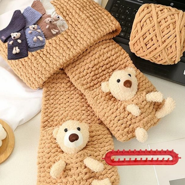 초보자 곰돌이 목도리 키트 핸드메이드 diy 목도리 키트 겨울 털실 - 상품 이미지