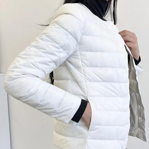(JE) 여성 버튼 패딩 자켓 점퍼 경량 오리털 노카라 포켓 아우터 심플 데일리 캐주얼 패션 - 상세 이미지 2