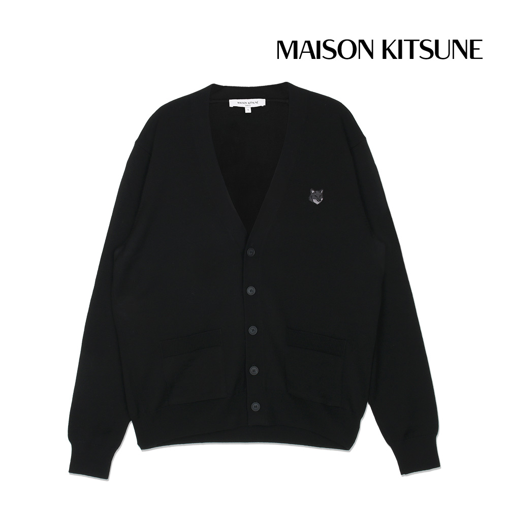 메종키츠네 가디건 볼드 폭스 헤드 패치 레귤러 남성 블랙 MM00509KT1036-P199 - 메인 이미지