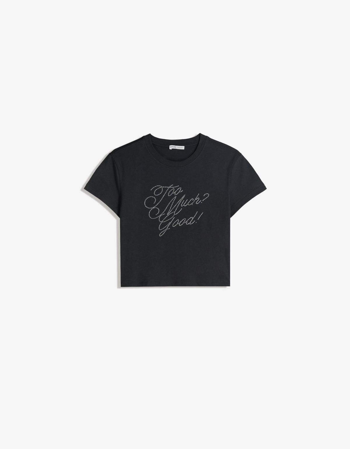 버쉬카 크롭 반팔 티셔츠 라인스톤 프린트 블랙 0853/169 DARK GREY - 상품 이미지