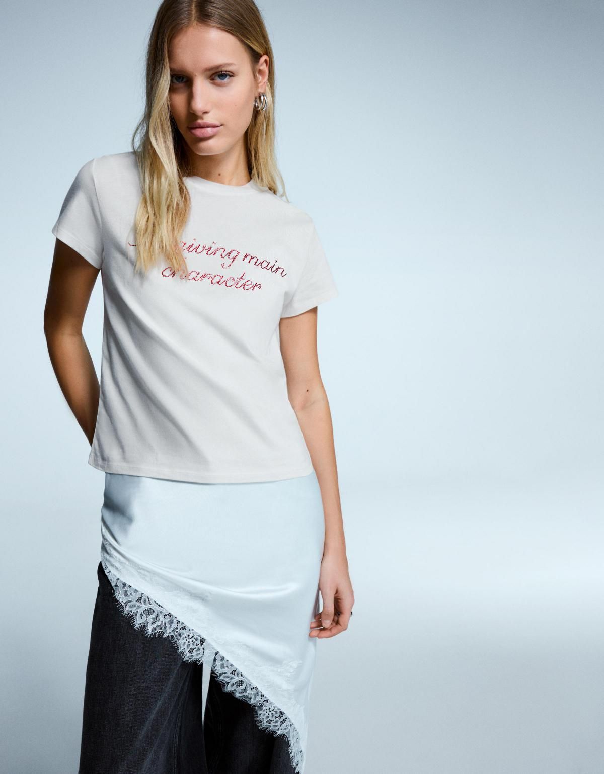 버쉬카 트렌디 스트라스 프린트 반팔 티셔츠 0853/169 OFF WHITE - 상세 이미지 4