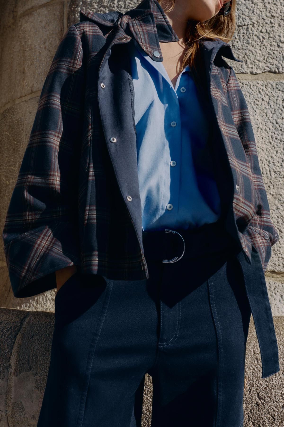 자라 체크 크롭 테크니컬 재킷 9598/680 RED/NAVY - 상세 이미지 3